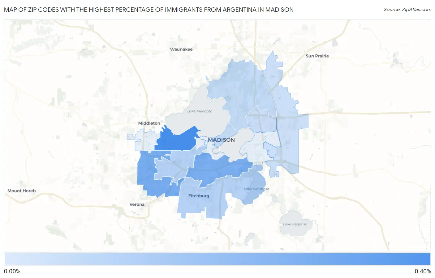 Zip Codes with the Highest Percentage of Immigrants from Argentina in Madison Map