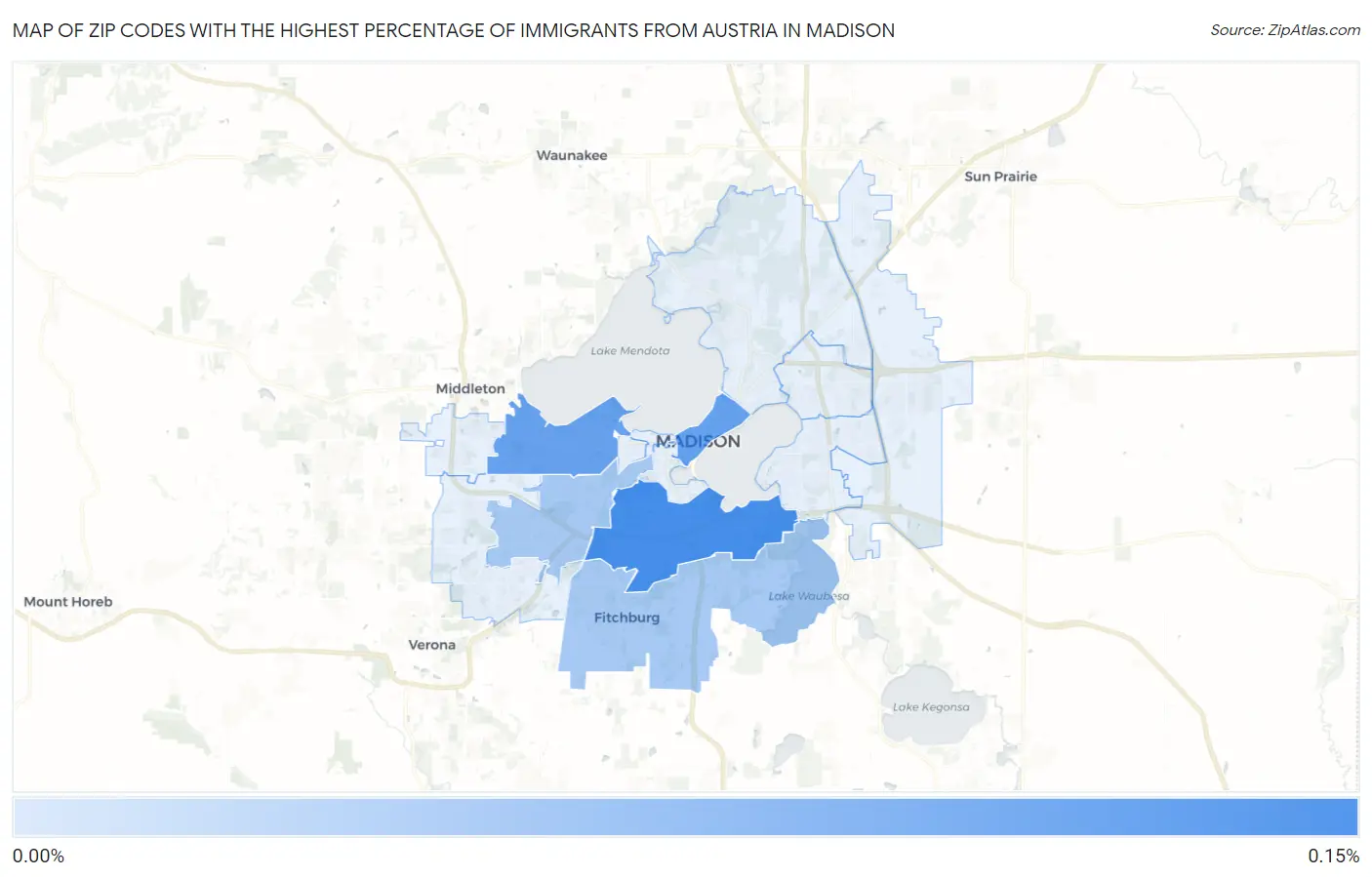 Zip Codes with the Highest Percentage of Immigrants from Austria in Madison Map
