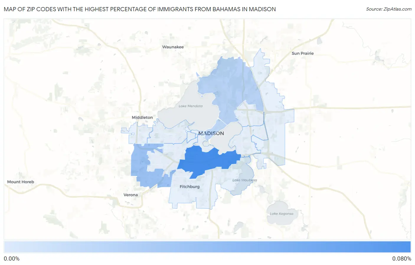 Zip Codes with the Highest Percentage of Immigrants from Bahamas in Madison Map