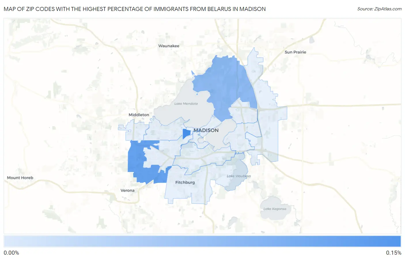 Zip Codes with the Highest Percentage of Immigrants from Belarus in Madison Map