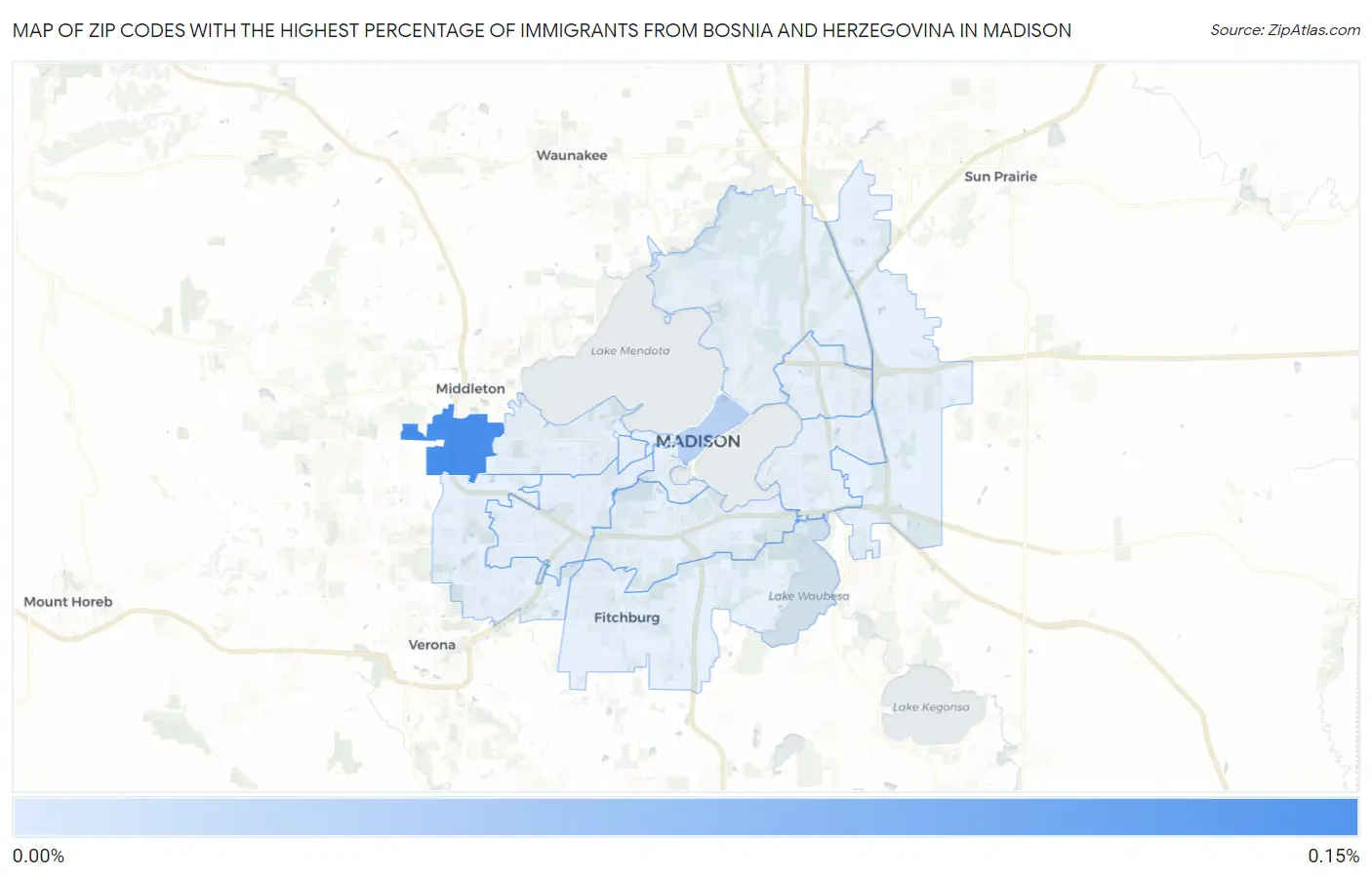Zip Codes with the Highest Percentage of Immigrants from Bosnia and Herzegovina in Madison Map