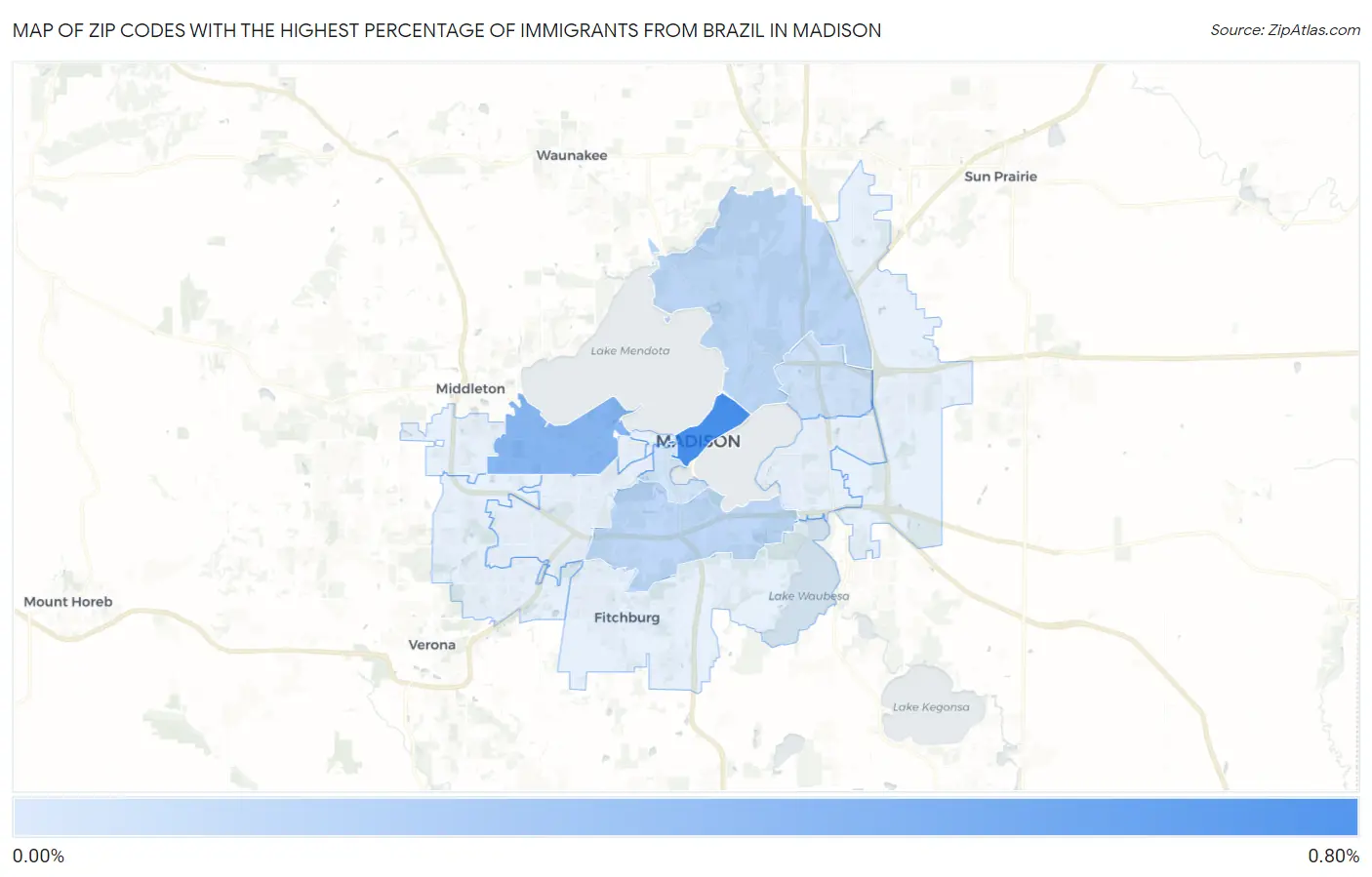 Zip Codes with the Highest Percentage of Immigrants from Brazil in Madison Map