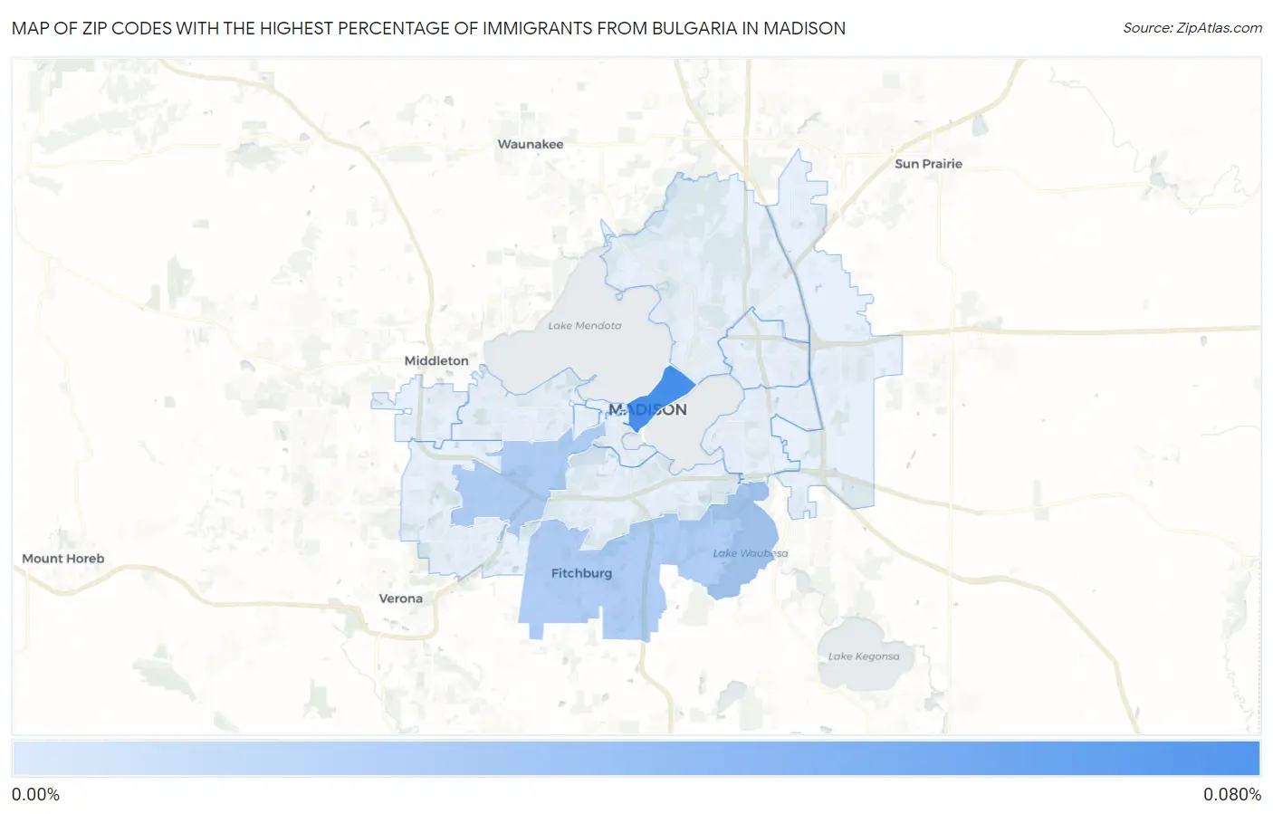 Zip Codes with the Highest Percentage of Immigrants from Bulgaria in Madison Map