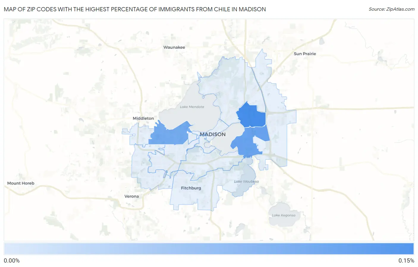 Zip Codes with the Highest Percentage of Immigrants from Chile in Madison Map