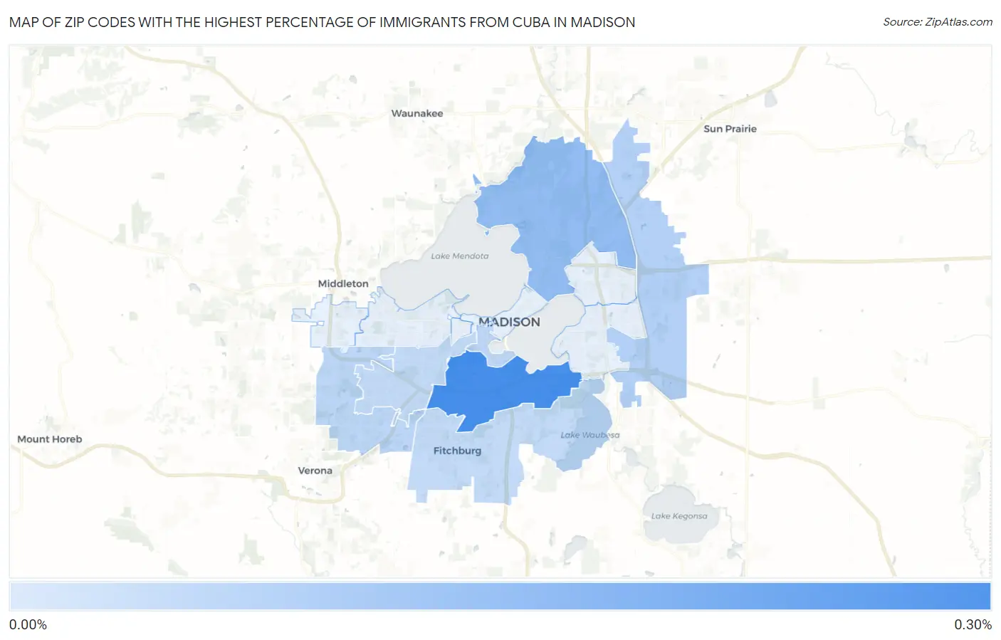 Zip Codes with the Highest Percentage of Immigrants from Cuba in Madison Map