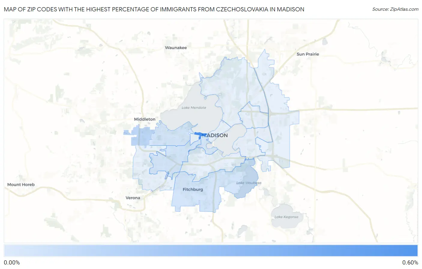 Zip Codes with the Highest Percentage of Immigrants from Czechoslovakia in Madison Map