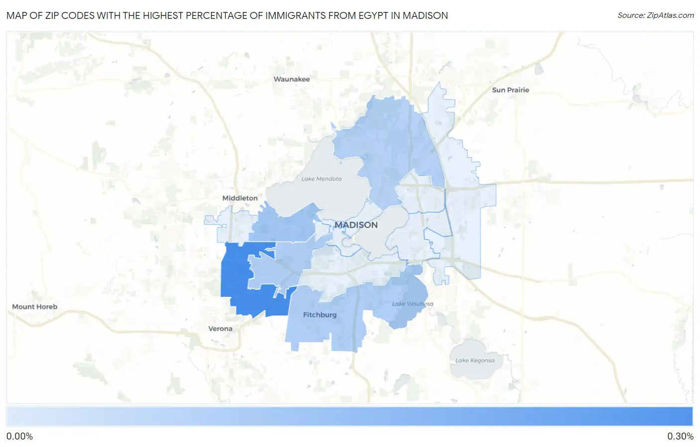 Zip Codes with the Highest Percentage of Immigrants from Egypt in Madison Map