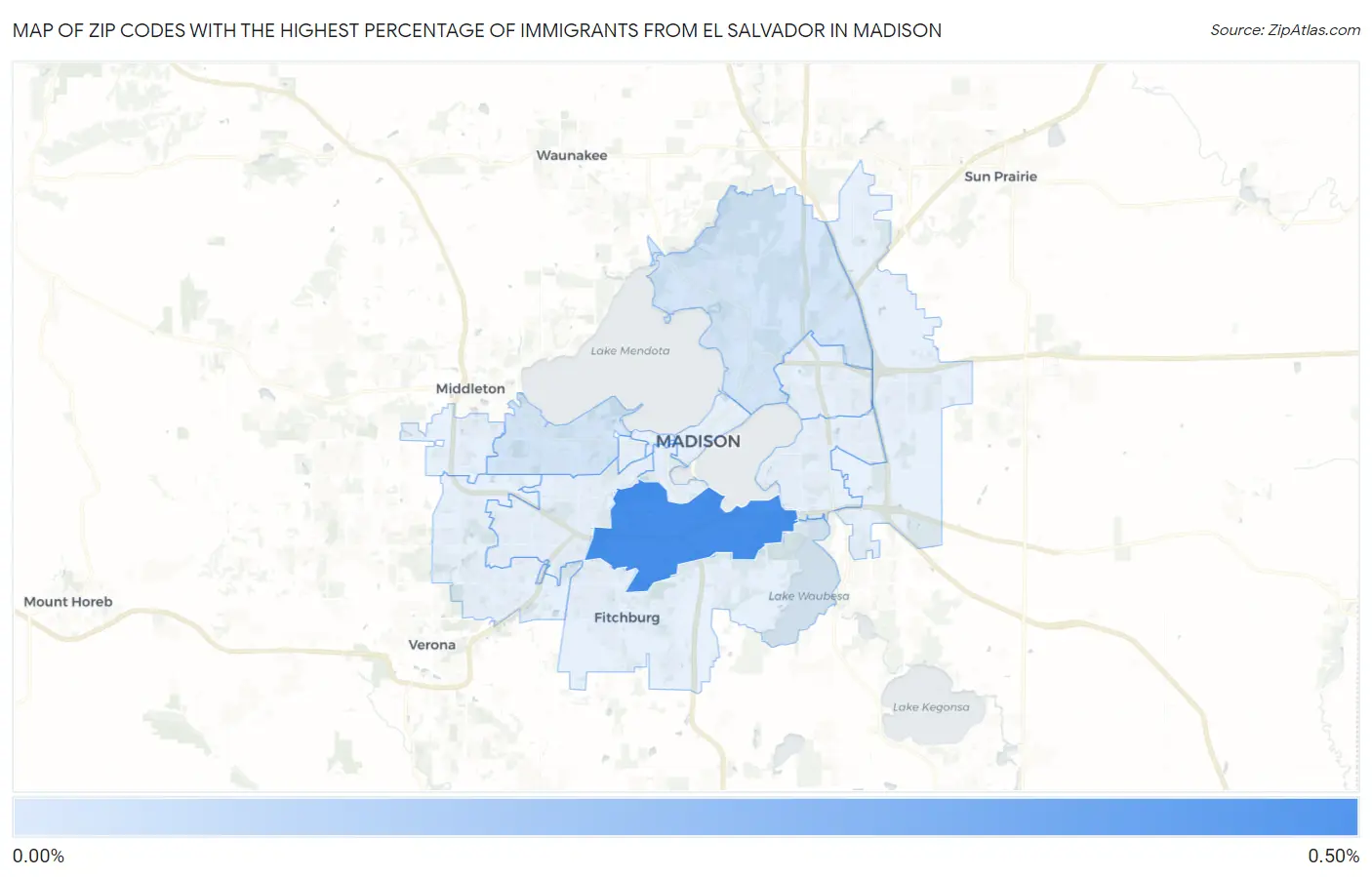 Zip Codes with the Highest Percentage of Immigrants from El Salvador in Madison Map