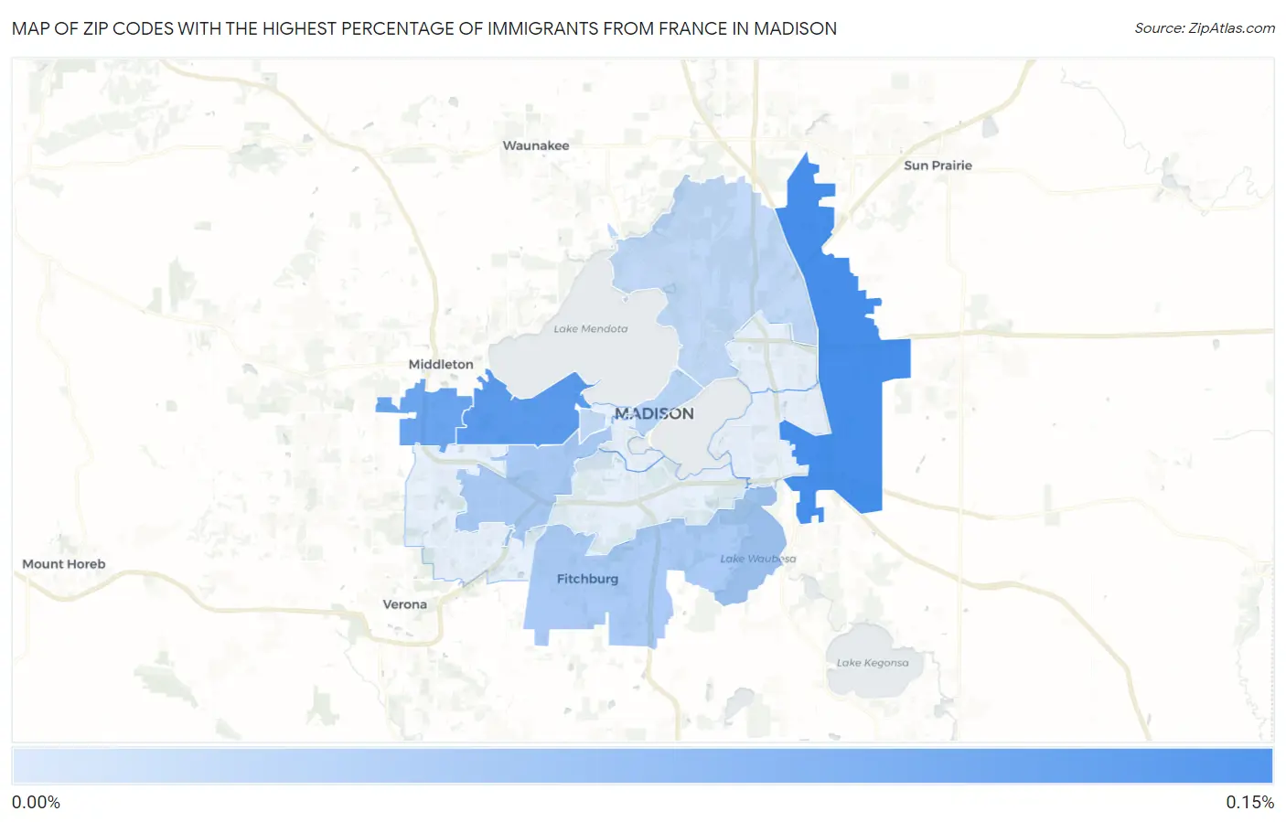 Zip Codes with the Highest Percentage of Immigrants from France in Madison Map