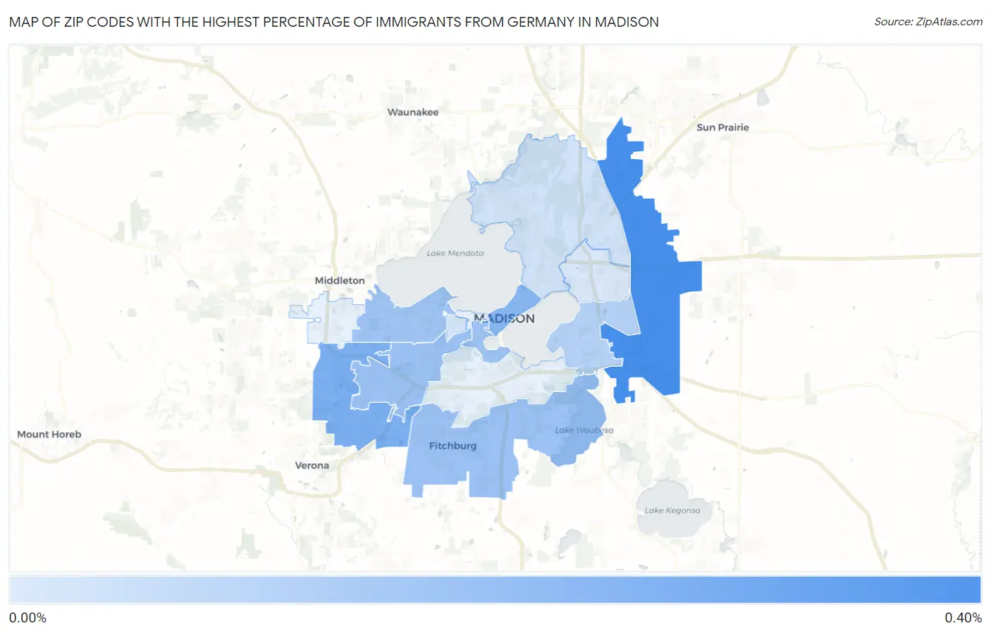 Zip Codes with the Highest Percentage of Immigrants from Germany in Madison Map