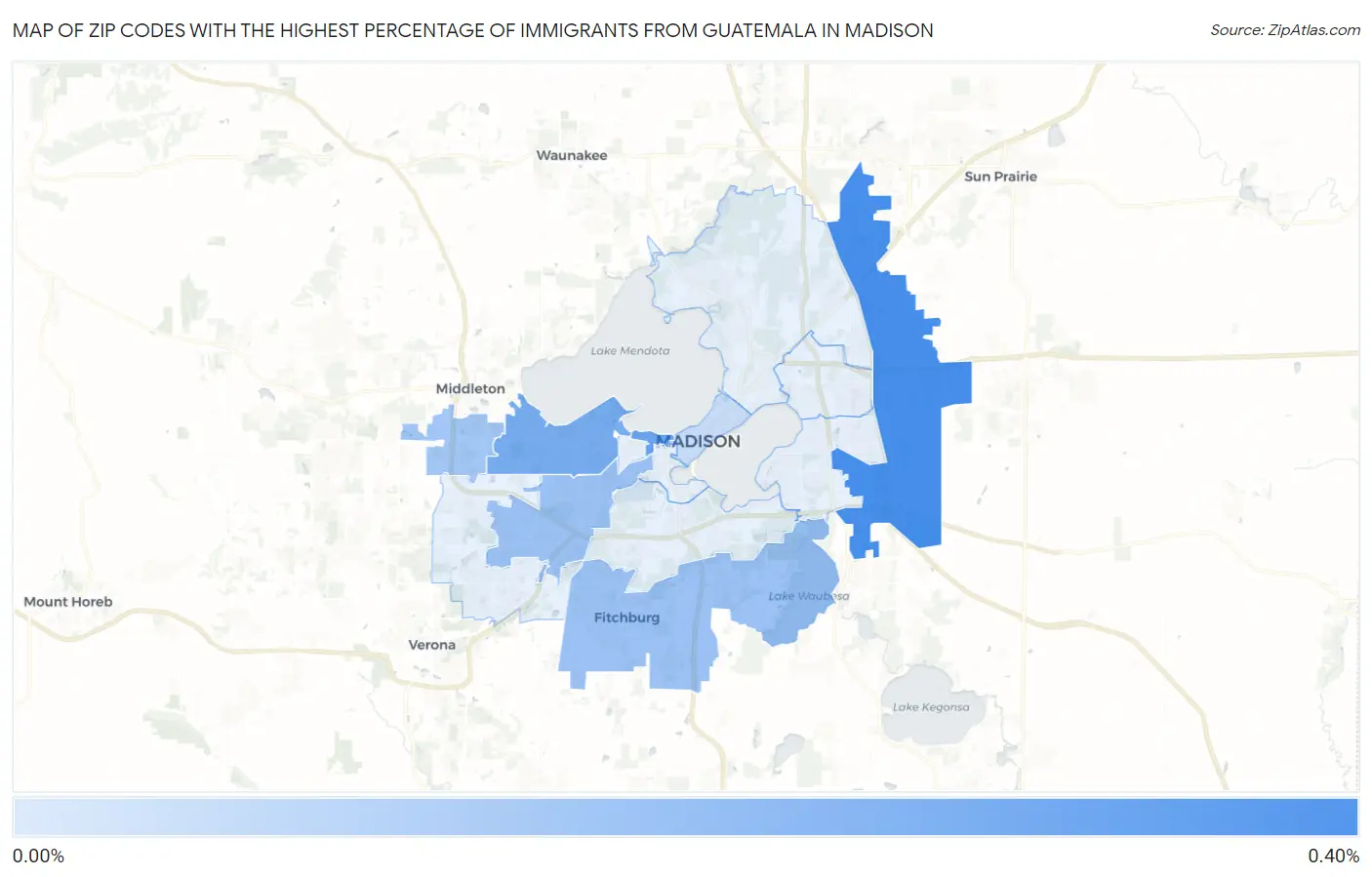 Zip Codes with the Highest Percentage of Immigrants from Guatemala in Madison Map