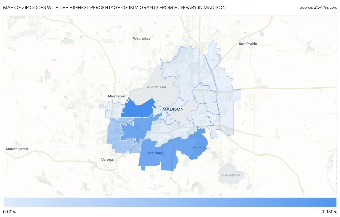 Zip Codes with the Highest Percentage of Immigrants from Hungary in Madison Map