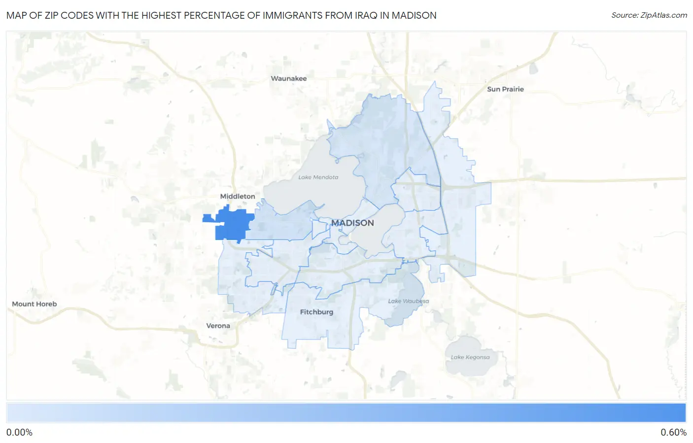 Zip Codes with the Highest Percentage of Immigrants from Iraq in Madison Map