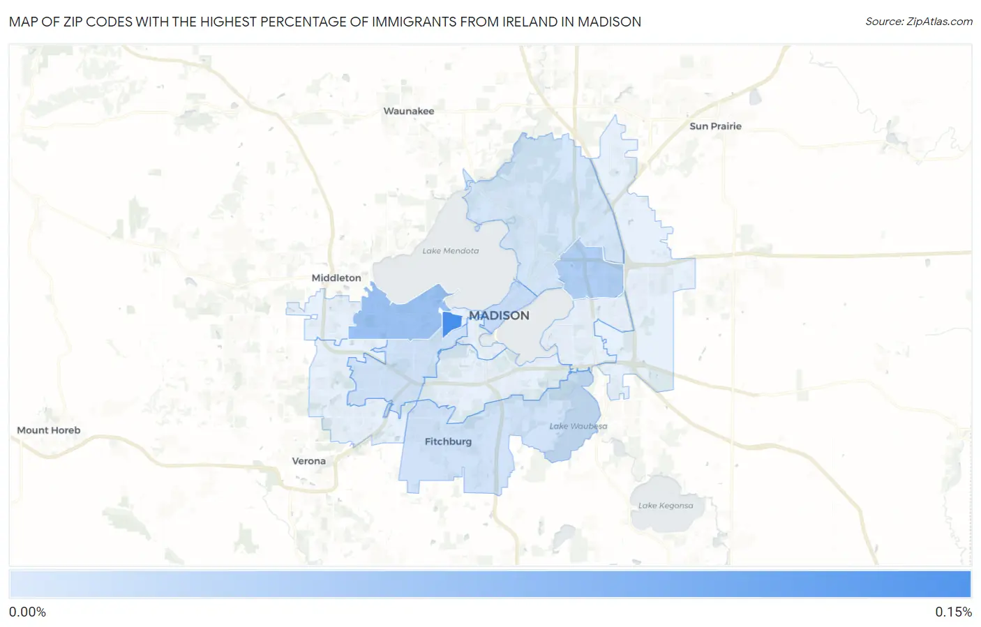 Zip Codes with the Highest Percentage of Immigrants from Ireland in Madison Map