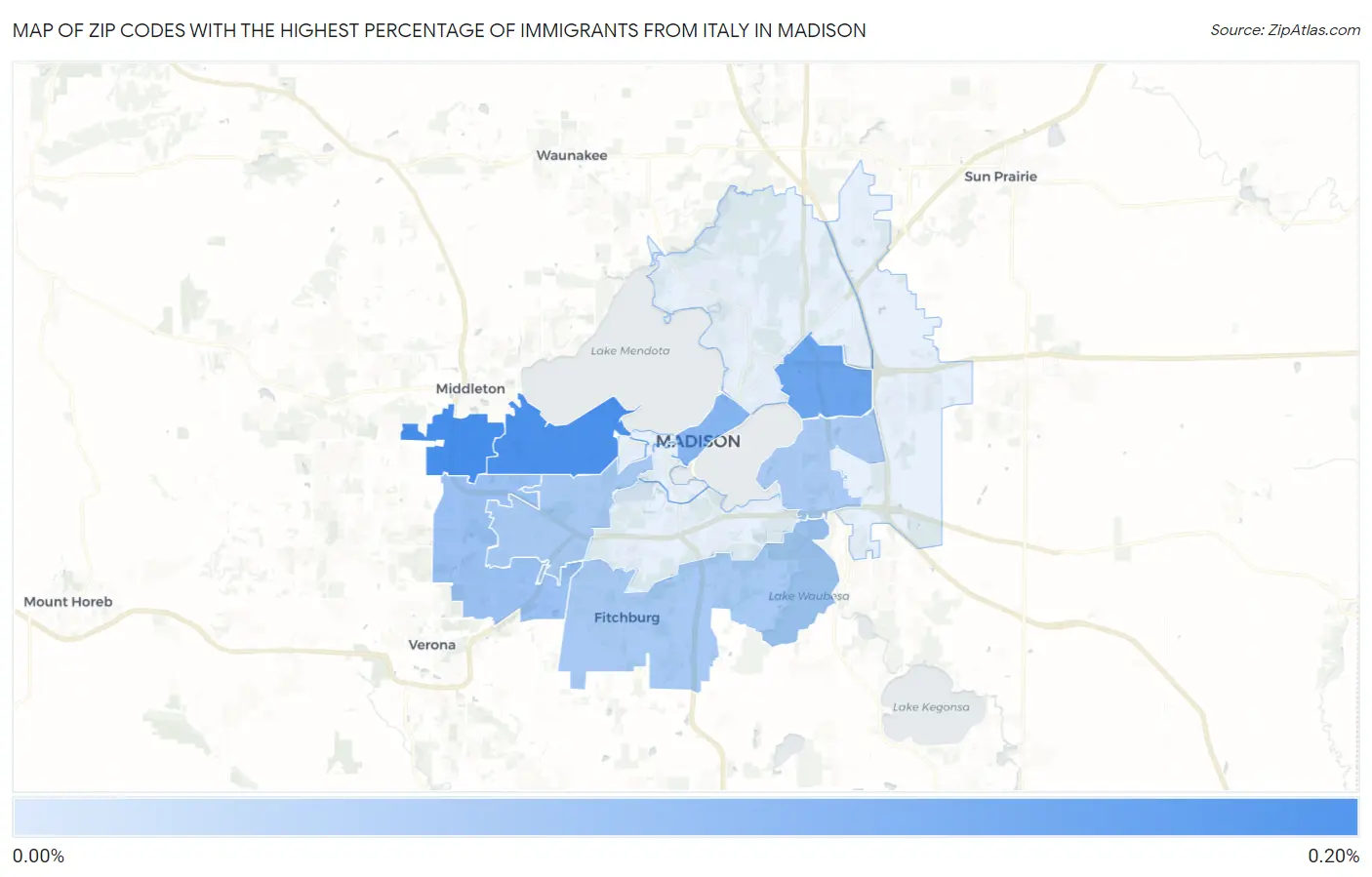 Zip Codes with the Highest Percentage of Immigrants from Italy in Madison Map