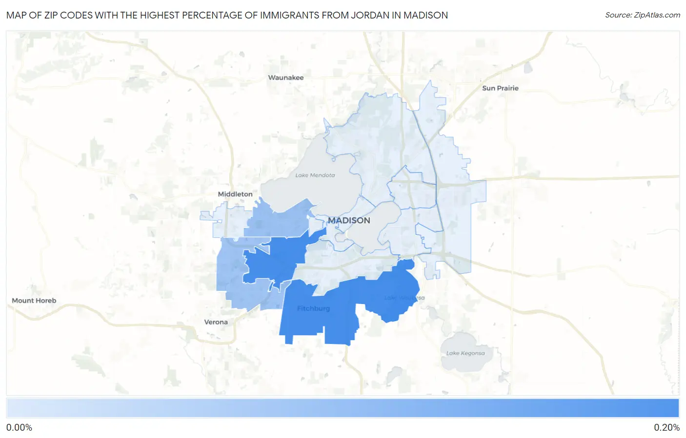 Zip Codes with the Highest Percentage of Immigrants from Jordan in Madison Map