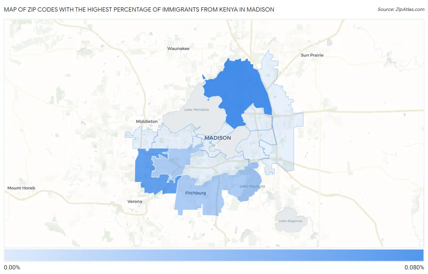 Zip Codes with the Highest Percentage of Immigrants from Kenya in Madison Map