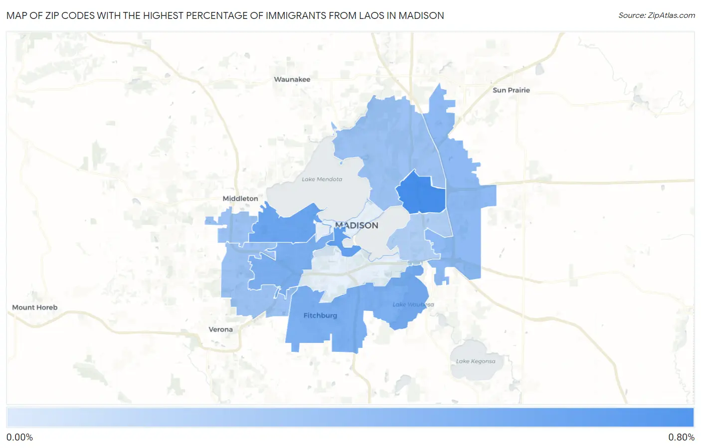 Zip Codes with the Highest Percentage of Immigrants from Laos in Madison Map
