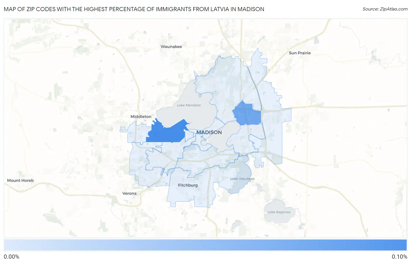 Zip Codes with the Highest Percentage of Immigrants from Latvia in Madison Map