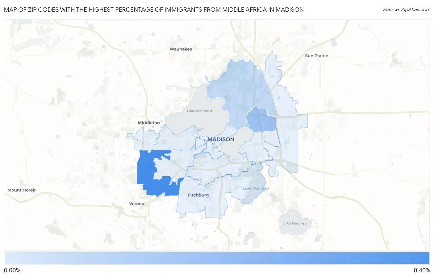Zip Codes with the Highest Percentage of Immigrants from Middle Africa in Madison Map