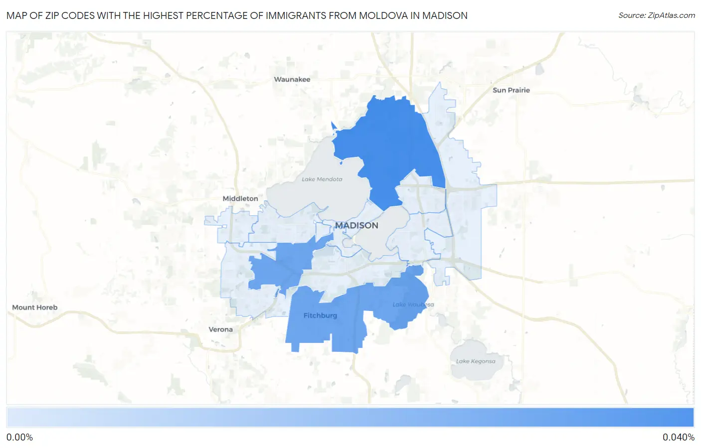 Zip Codes with the Highest Percentage of Immigrants from Moldova in Madison Map