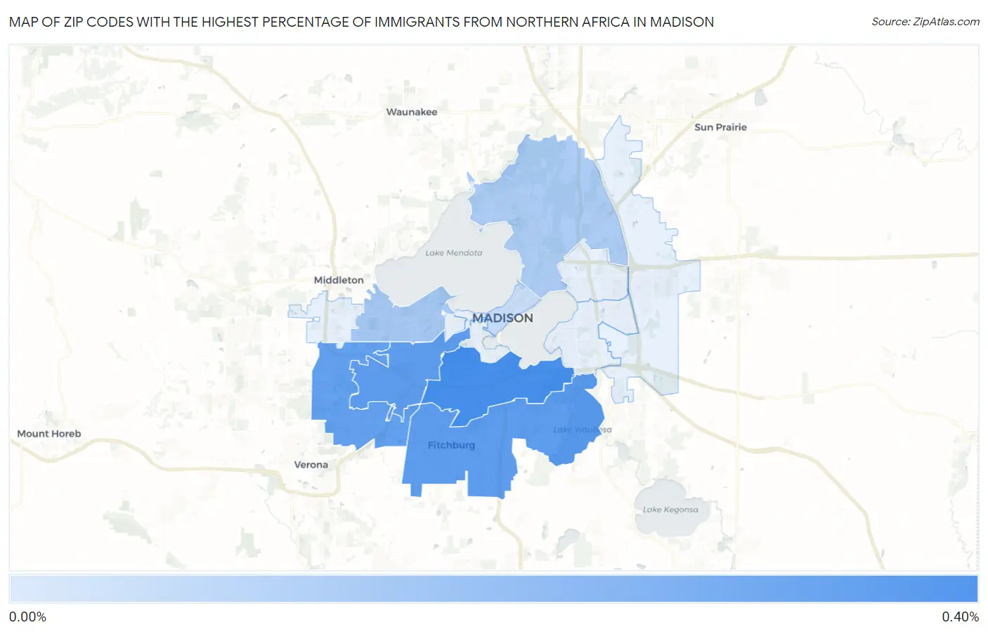 Zip Codes with the Highest Percentage of Immigrants from Northern Africa in Madison Map