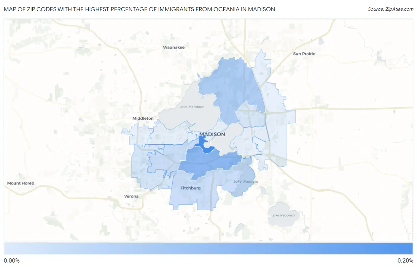 Zip Codes with the Highest Percentage of Immigrants from Oceania in Madison Map