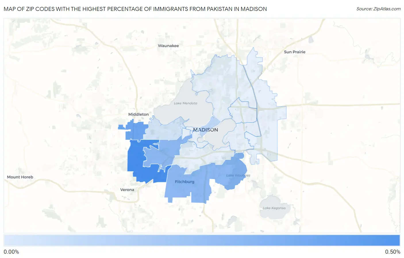 Zip Codes with the Highest Percentage of Immigrants from Pakistan in Madison Map