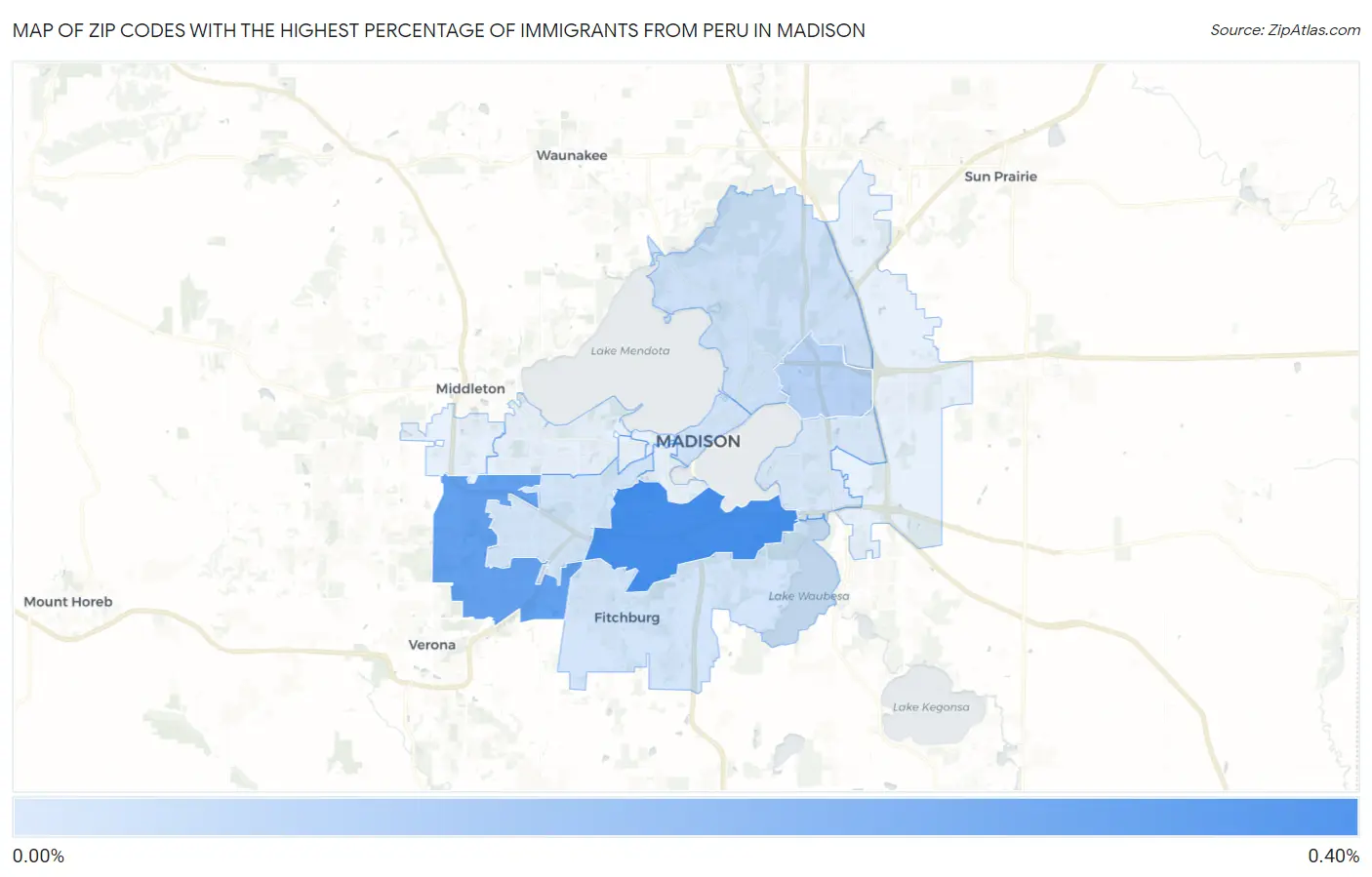 Zip Codes with the Highest Percentage of Immigrants from Peru in Madison Map