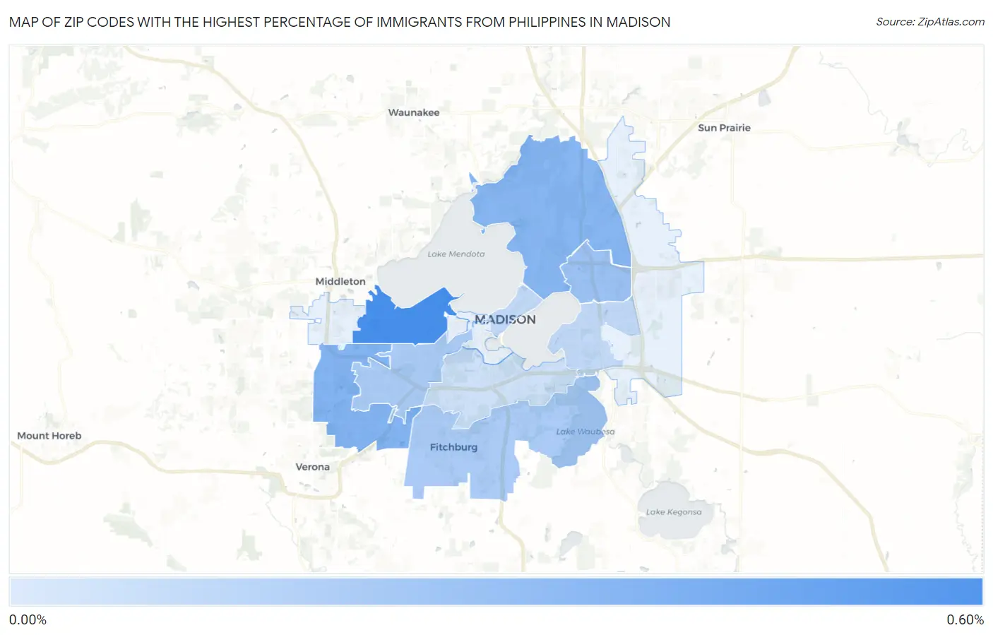 Zip Codes with the Highest Percentage of Immigrants from Philippines in Madison Map