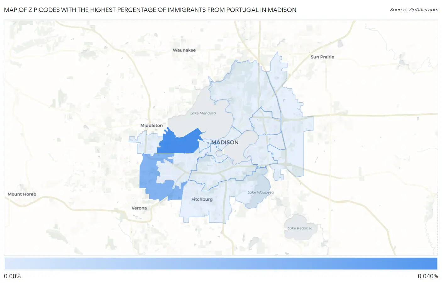 Zip Codes with the Highest Percentage of Immigrants from Portugal in Madison Map