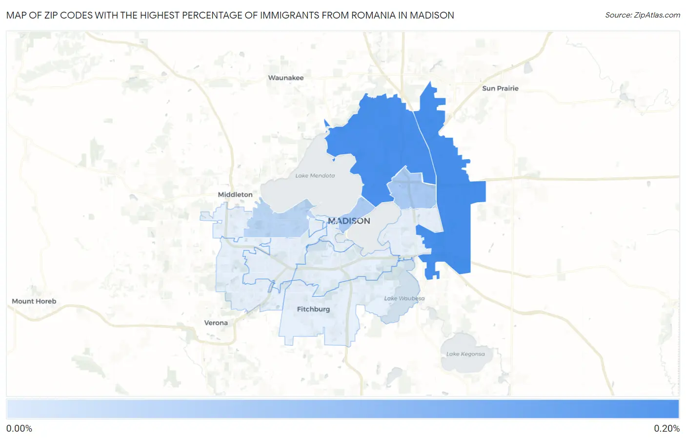 Zip Codes with the Highest Percentage of Immigrants from Romania in Madison Map
