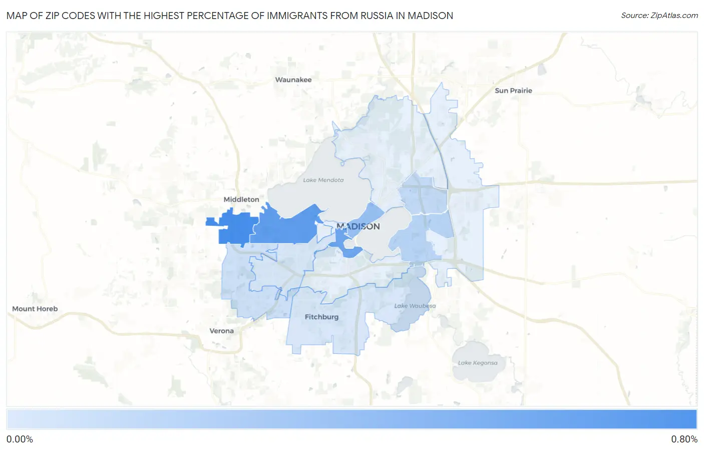 Zip Codes with the Highest Percentage of Immigrants from Russia in Madison Map