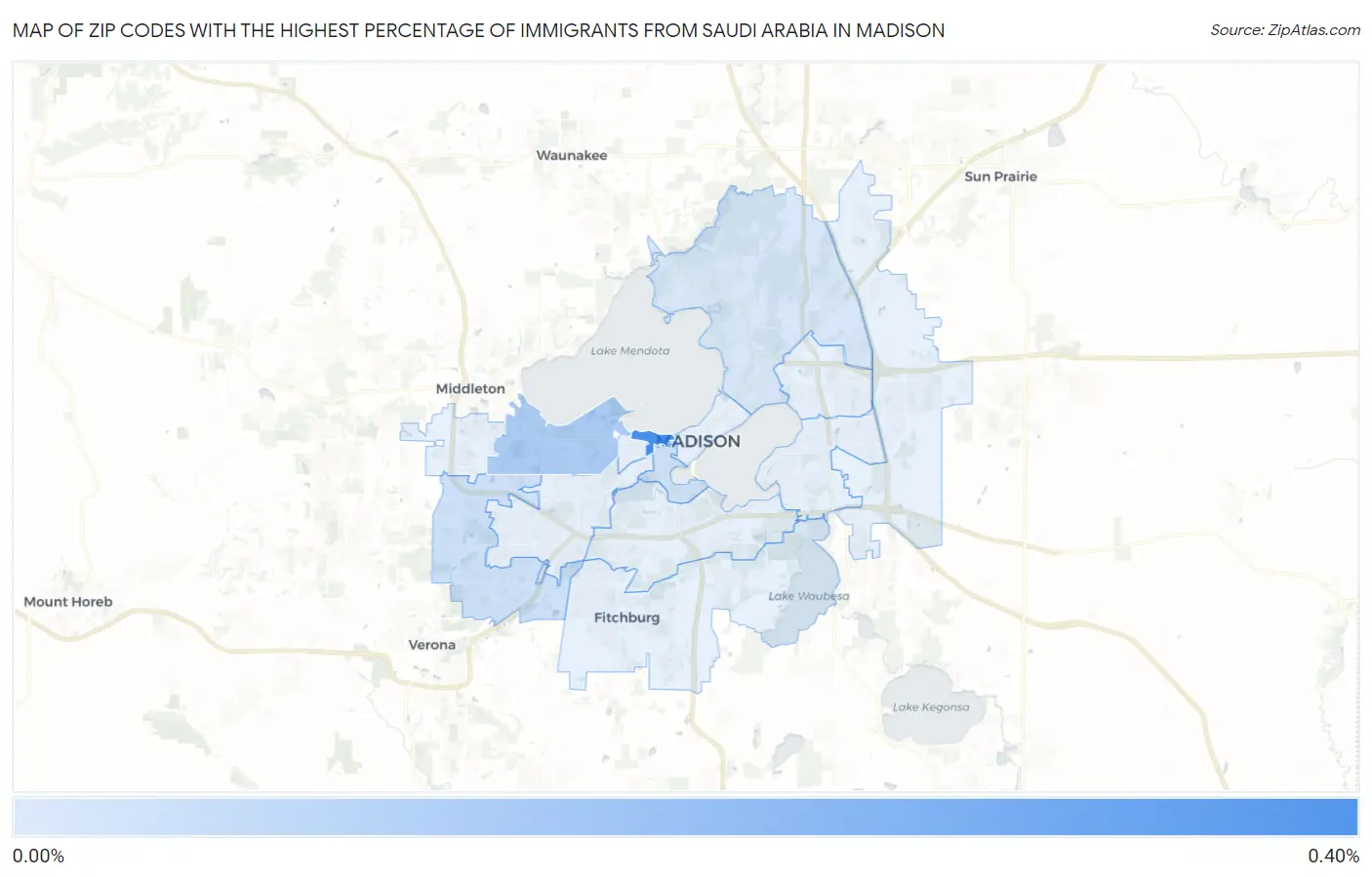 Zip Codes with the Highest Percentage of Immigrants from Saudi Arabia in Madison Map