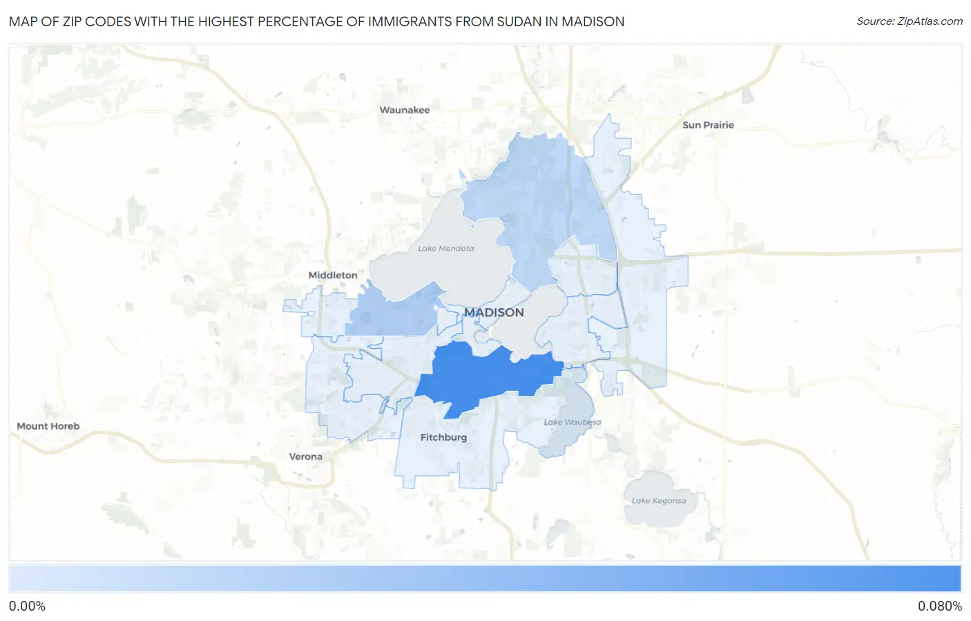 Zip Codes with the Highest Percentage of Immigrants from Sudan in Madison Map