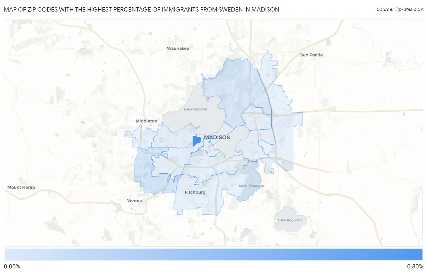 Zip Codes with the Highest Percentage of Immigrants from Sweden in Madison Map