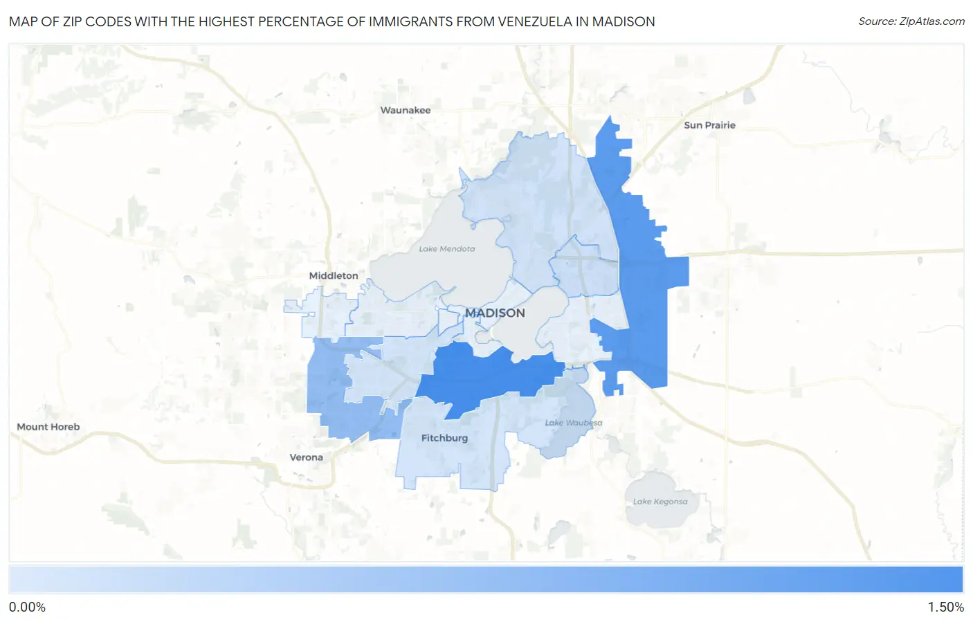 Zip Codes with the Highest Percentage of Immigrants from Venezuela in Madison Map