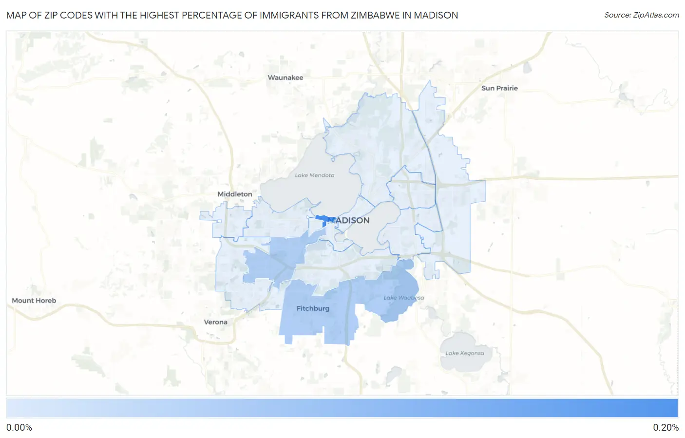 Zip Codes with the Highest Percentage of Immigrants from Zimbabwe in Madison Map