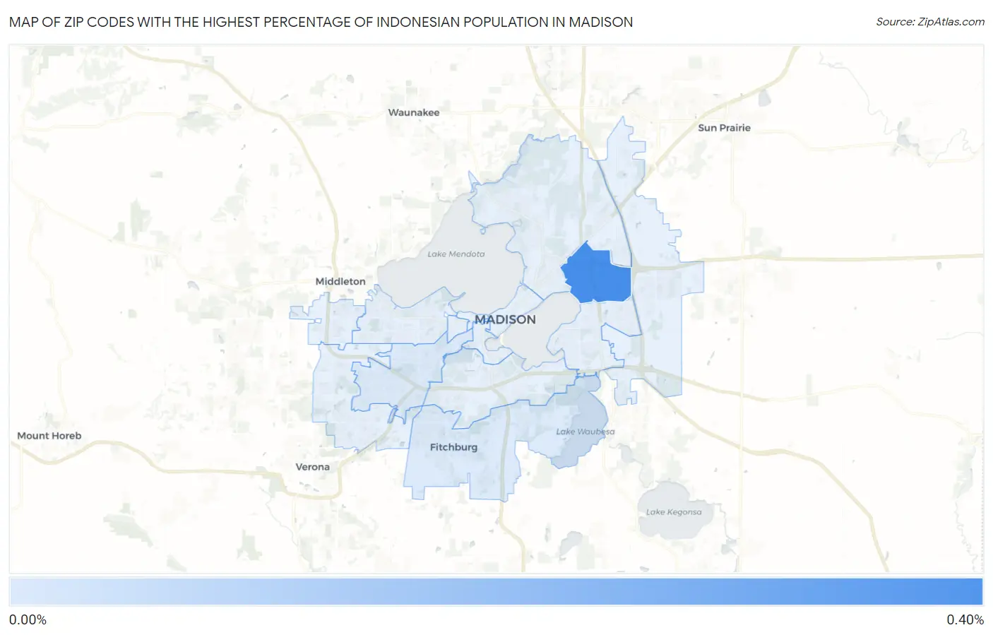 Zip Codes with the Highest Percentage of Indonesian Population in Madison Map