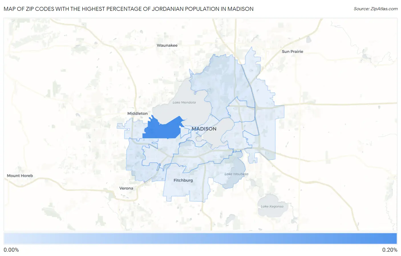 Zip Codes with the Highest Percentage of Jordanian Population in Madison Map