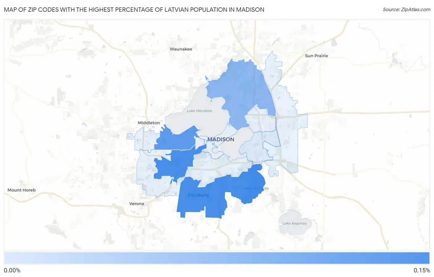 Zip Codes with the Highest Percentage of Latvian Population in Madison Map