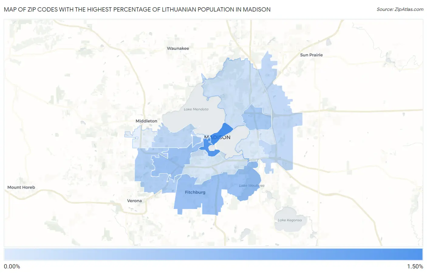 Zip Codes with the Highest Percentage of Lithuanian Population in Madison Map