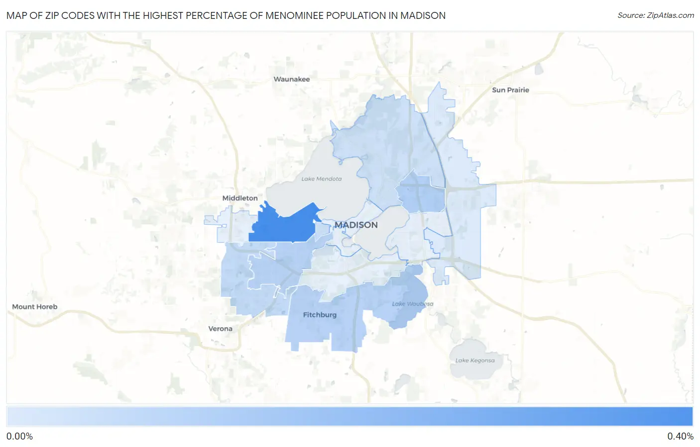 Zip Codes with the Highest Percentage of Menominee Population in Madison Map
