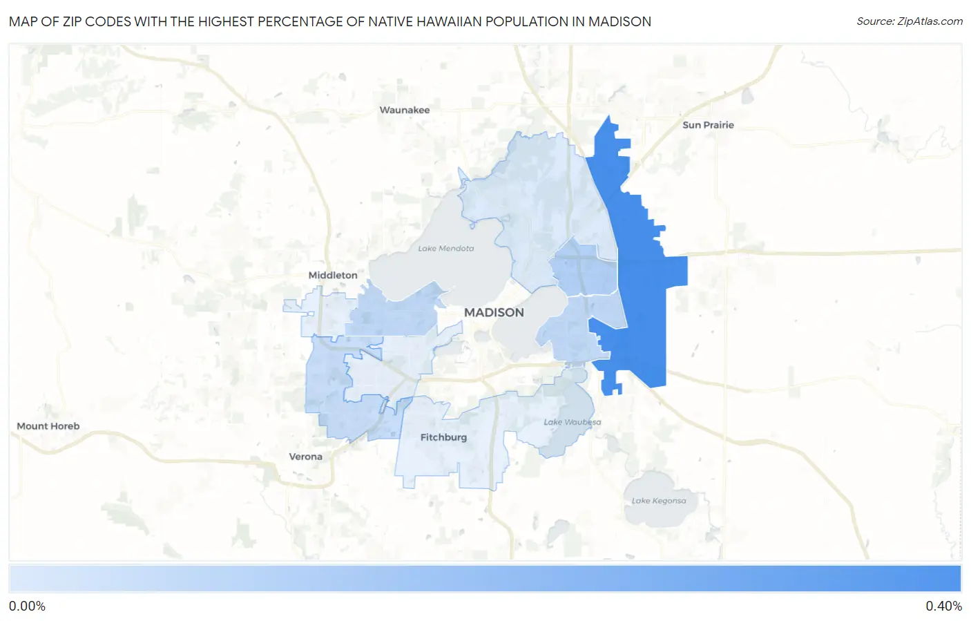 Zip Codes with the Highest Percentage of Native Hawaiian Population in Madison Map