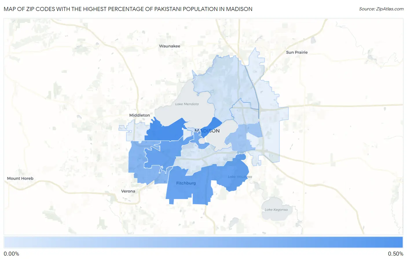Zip Codes with the Highest Percentage of Pakistani Population in Madison Map