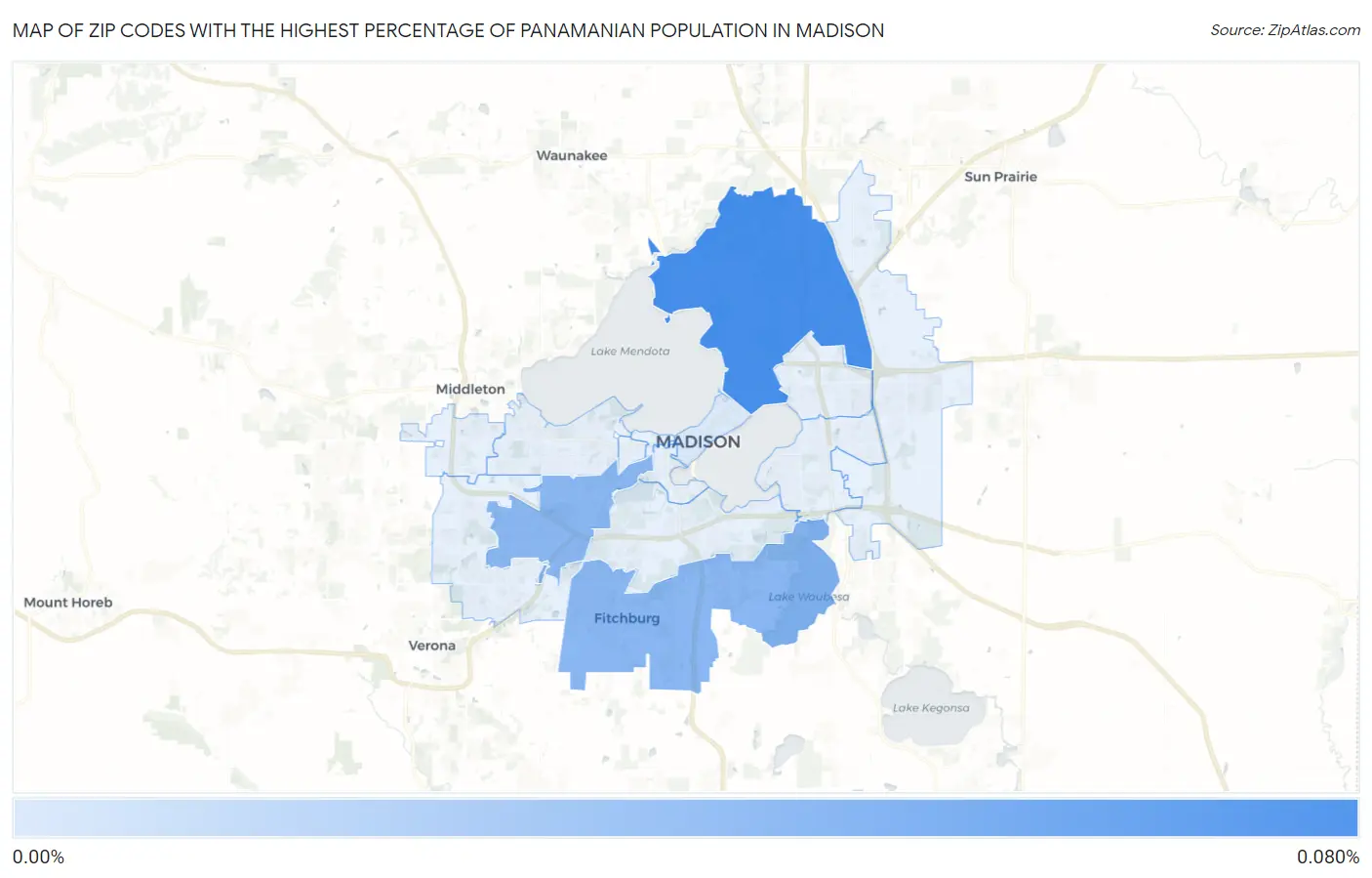 Zip Codes with the Highest Percentage of Panamanian Population in Madison Map