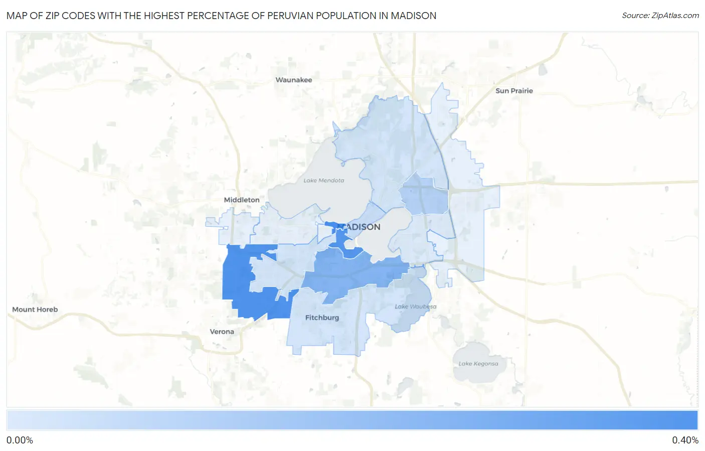 Zip Codes with the Highest Percentage of Peruvian Population in Madison Map