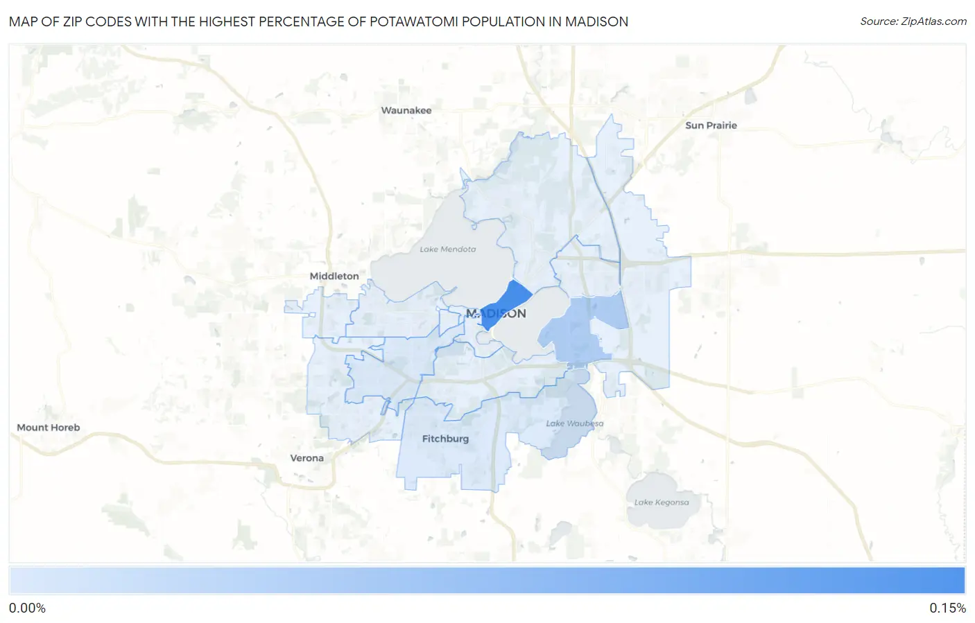Zip Codes with the Highest Percentage of Potawatomi Population in Madison Map