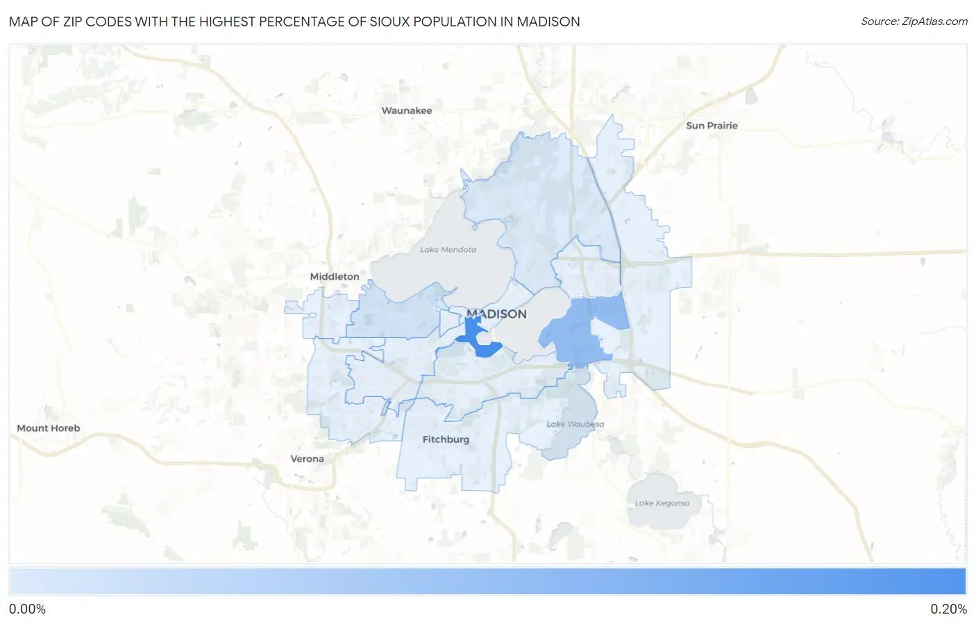 Zip Codes with the Highest Percentage of Sioux Population in Madison Map