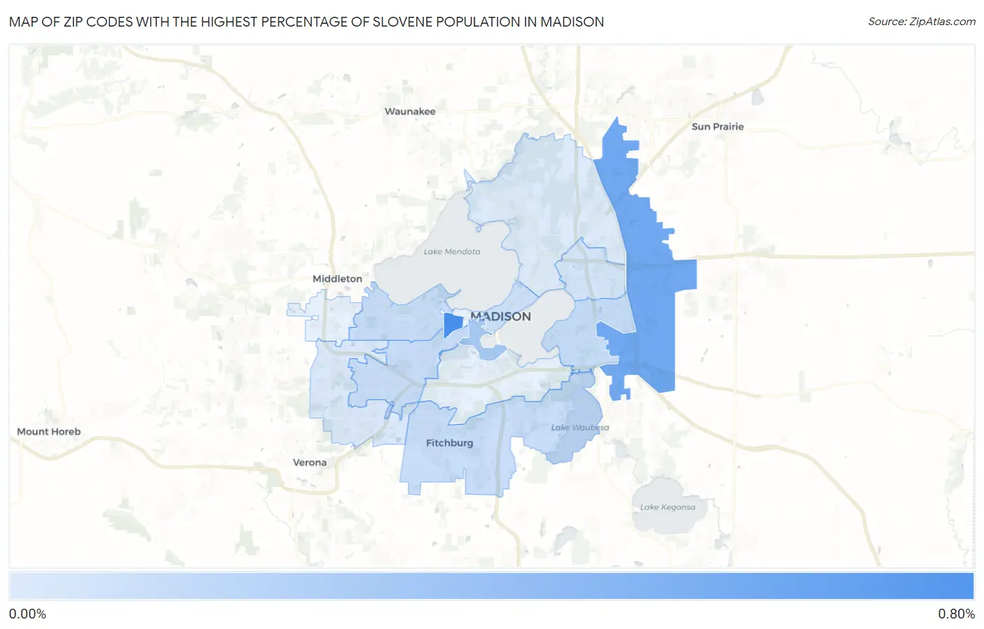 Zip Codes with the Highest Percentage of Slovene Population in Madison Map